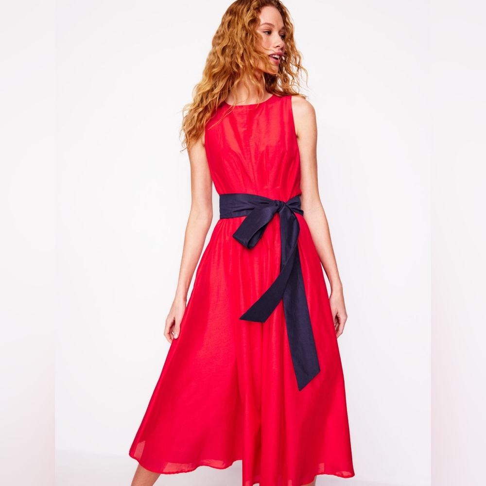 NWT Boden pleated sleeveless silk dress US 4 red